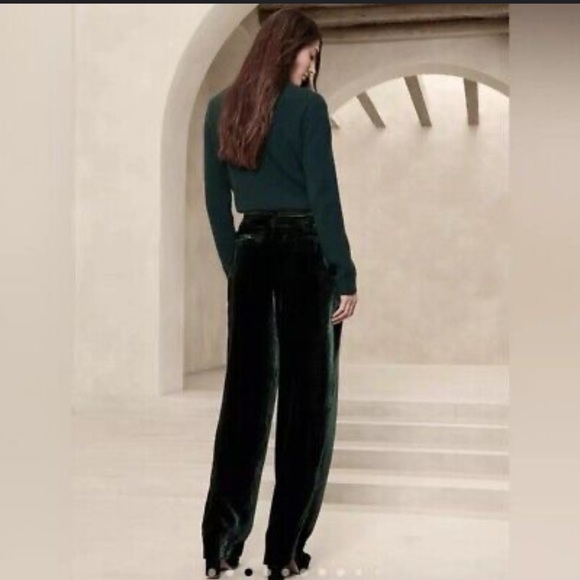 NWT Velvet Banana Republic Womens NORTE Velvet Pleated Trousers FOREST GREEN - Picture 3 of 6